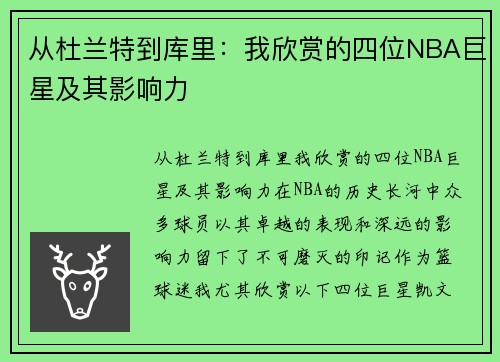 从杜兰特到库里：我欣赏的四位NBA巨星及其影响力