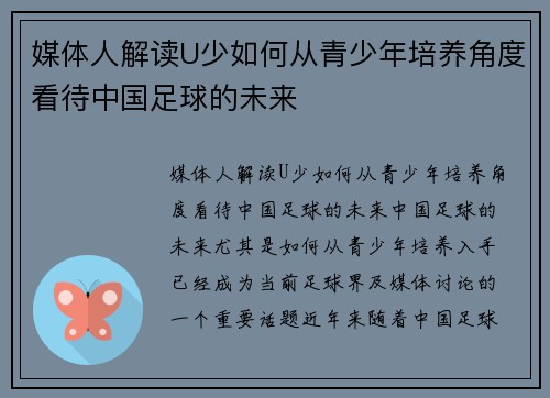 媒体人解读U少如何从青少年培养角度看待中国足球的未来