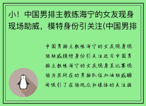 小！中国男排主教练海宁的女友现身现场助威，模特身份引关注(中国男排主教练沈琼)
