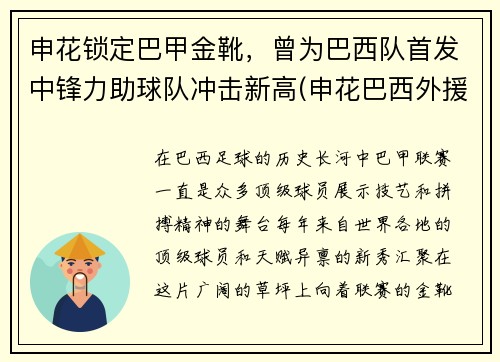 申花锁定巴甲金靴，曾为巴西队首发中锋力助球队冲击新高(申花巴西外援)